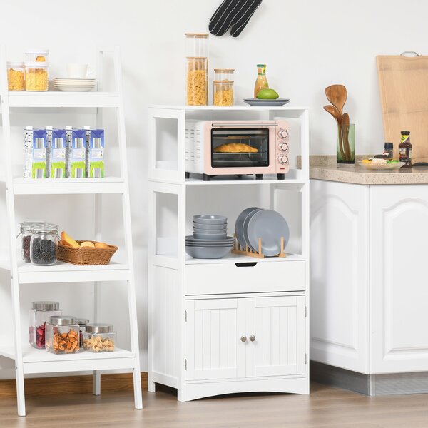 Kleankin Koupelnová skříňka se 3 policemi, šuplíkem a 2 dveřmi – Moderní skříňka na podlaze pro kuchyň, ložnici a obývací pokoj 60x33x122,5 cm Bílá |