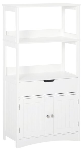 Kleankin Koupelnová skříňka se 3 policemi, šuplíkem a 2 dveřmi – Moderní skříňka na podlaze pro kuchyň, ložnici a obývací pokoj 60x33x122,5 cm Bílá |