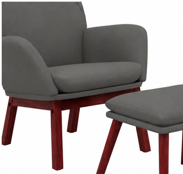 Relaxační křeslo, s podnožkou, odpočinkové, masivní kaučukovník/kov/textil, 95x76x71 cm, nohy tmavé/světle šedá, Dekorino KR20260084