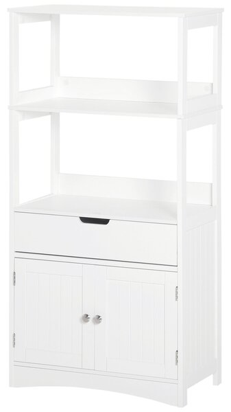 Kleankin Koupelnová skříňka se 3 policemi, šuplíkem a 2 dveřmi – Moderní skříňka na podlaze pro kuchyň, ložnici a obývací pokoj 60x33x122,5 cm Bílá |