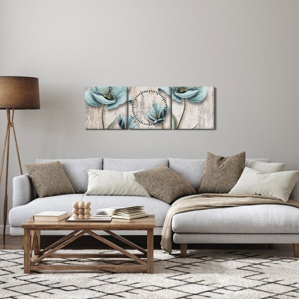 Obraz - Květy na textuře (s hodinami) (90x30 cm)