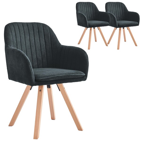 Sada 2 jídelních židlí WILLIAM se sametovým potahem a kovovými nohami, designová židle, barva šedá