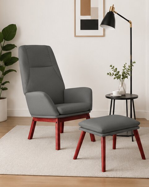 Relaxační křeslo, s podnožkou, odpočinkové, masivní kaučukovník/kov/textil, 95x76x71 cm, nohy tmavé/světle šedá, Dekorino KR20260084