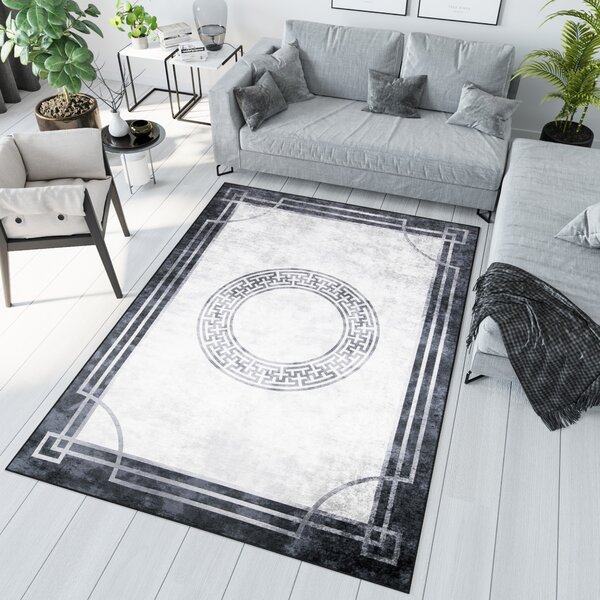 Makro Abra Kusový koberec pratelný VICTORIA 40070 Klasický moderní pogumovaný krémový černý Rozměr: 120x170 cm