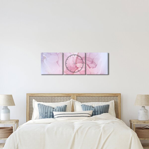 Obraz - Růžové skvrny (s hodinami) (90x30 cm)