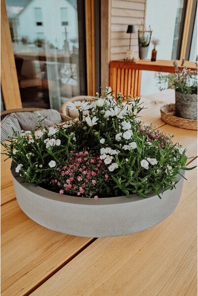 Mísa na květiny ESCADA LOW, sklolaminát, Ø 45 cm, šedá - beton design