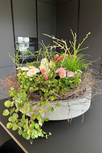 Mísa na květiny ESCADA LOW, sklolaminát, Ø 45 cm, šedá - beton design