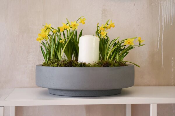 Mísa na květiny ESCADA LOW, sklolaminát, Ø 45 cm, šedá - beton design
