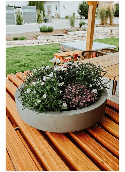 Mísa na květiny ESCADA LOW, sklolaminát, Ø 45 cm, šedá - beton design