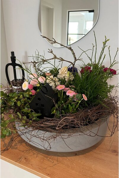 Mísa na květiny ESCADA LOW, sklolaminát, Ø 45 cm, šedá - beton design