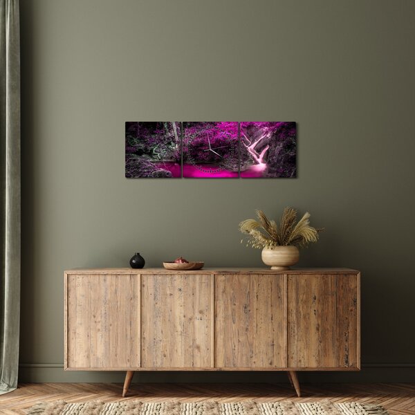 Obraz - Růžový les (s hodinami) (90x30 cm)