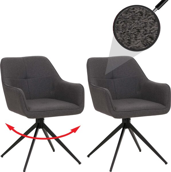 Sada 2 jídelních židlí HWC-O47, područky pro kuchyňské židle, otočné s automatickým vrácením, látka/textil (270g/m²) šedá