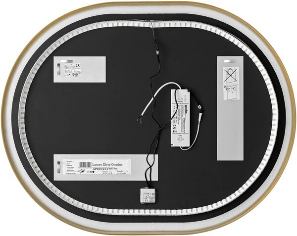 Comad Apollo 2 zrcadlo 70x90 cm oválný s osvětlením zlatá LUSTRO APOLLO 2 900X700