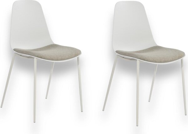 2 ks jídelních židlí BORETA bílé – čalouněný sedák, kovová konstrukce, moderní design