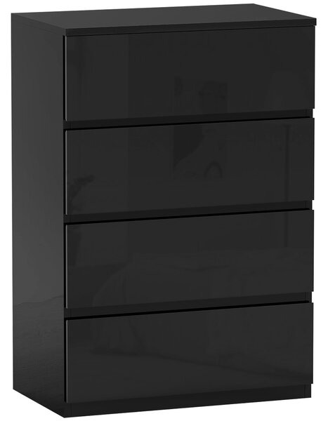 HOMCOM Moderní komoda se 4 šuplíky, design proti převrhnutí, do obývacího pokoje a chodby 55x34x80 cm lesklá černá | Aosom