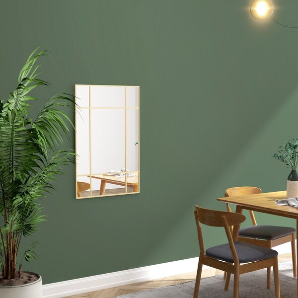 HOMCOM Obdélníkové Nástěnné Zrcadlo 90x60 cm se Zlatým Kovovým Rámem - Dekorativní Zrcadlo do Obývacího Pokoje, Ložnice a Předsíně | Aosom