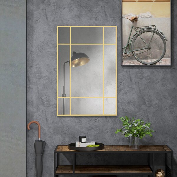 HOMCOM Obdélníkové Nástěnné Zrcadlo 90x60 cm se Zlatým Kovovým Rámem - Dekorativní Zrcadlo do Obývacího Pokoje, Ložnice a Předsíně | Aosom