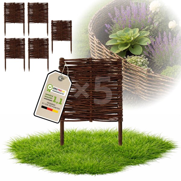 Floranica 5 kusů Vrbový plot 40 cm x 30 cm – Zahradní plot z vrbového proutí Palisáda Přírodní oplocení Ohraničení záhonu
