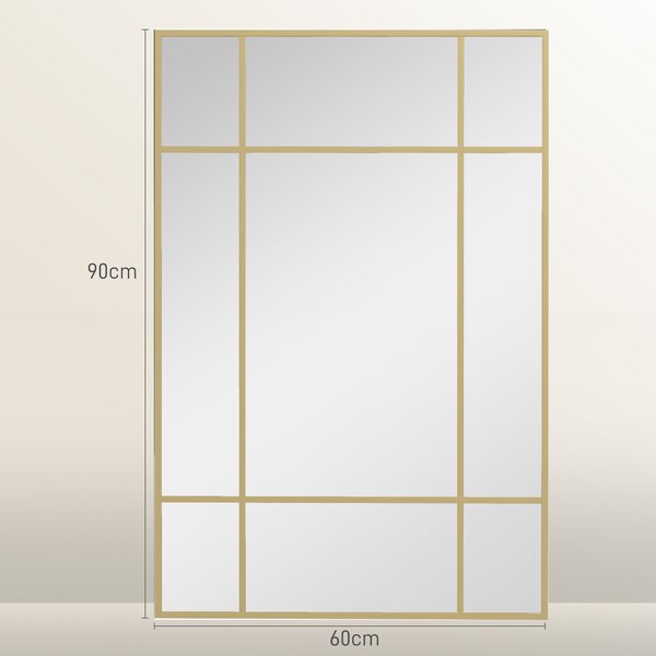HOMCOM Obdélníkové Nástěnné Zrcadlo 90x60 cm se Zlatým Kovovým Rámem - Dekorativní Zrcadlo do Obývacího Pokoje, Ložnice a Předsíně | Aosom