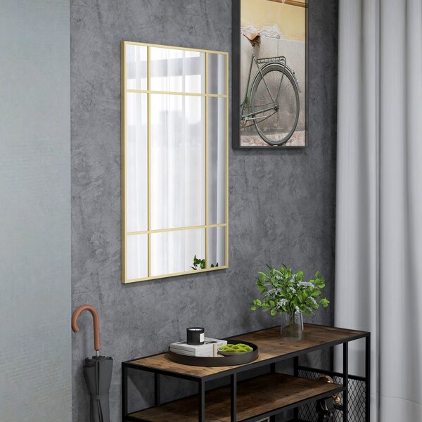HOMCOM Obdélníkové Nástěnné Zrcadlo 90x60 cm se Zlatým Kovovým Rámem - Dekorativní Zrcadlo do Obývacího Pokoje, Ložnice a Předsíně | Aosom