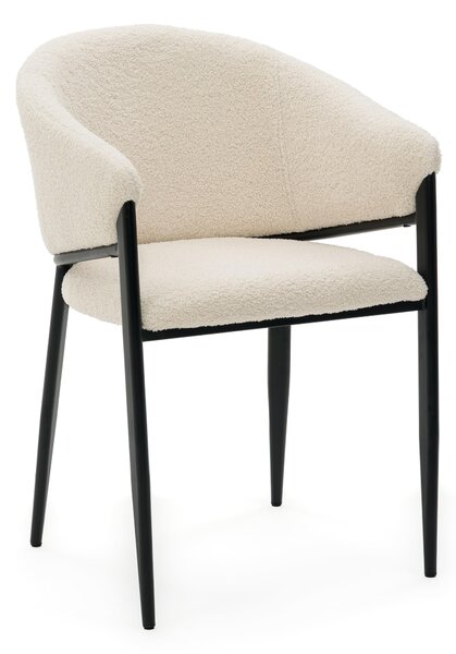 Jídelní židle NEW HOME GLAMOUR Čalouněná obývací židle z látky buklé s područkami - světle béžová ecru - Moderní nábytek Teddy