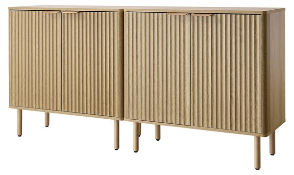 Kuchyňská skříňka SucceBuy ve stylu mid-century, rýhovaný stolek na kávu se 2 odkládacími plochami, bufetová skříňka se 4 dvířky, vhodná do obývacího pokoje a předsíně, rozměry: 80 x 37,5 x 80 cm