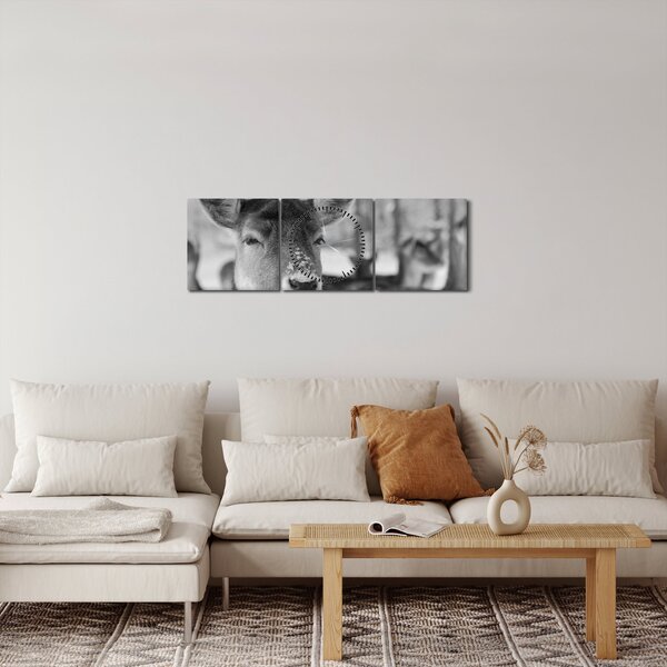 Obraz - Koloušci, černobílá (s hodinami) (90x30 cm)