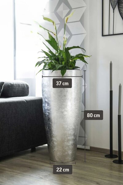 Květináč CITY, sklolaminát, výška 80 cm, stříbrný lesk