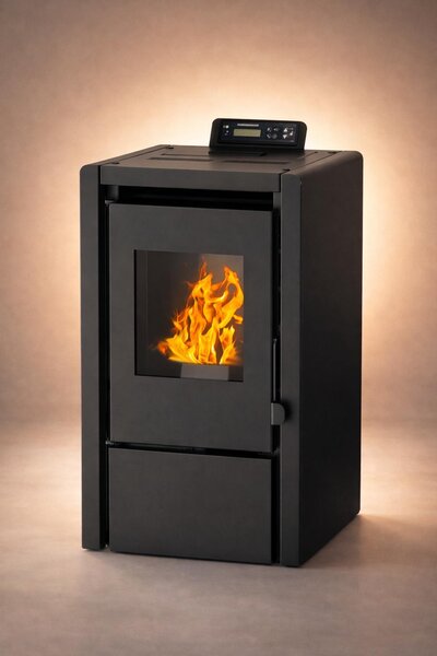 NEMAXX® PC5 peletová kamna 5,3 kW A+ do 120 m³ – ECO & Chrono, WiFi ready, displej, dálkové ovládání, ochrana proti přehřátí – Černá