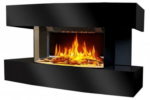 CHEMIN'ARTE - Elektrický nástěnný krb Lounge Medium Black 82 cm LED efekt plamene, programovatelné topení, dálkové ovládání