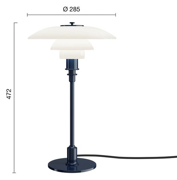 Louis Poulsen Stolní lampa PH 3/2, tmavě modrá, Ø 28 cm, Modrá, Obývací pokoj / jídelna, Mosaz, Design