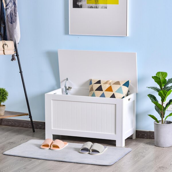 HOMCOM Úložná truhla do ložnice s víkem, víceúčelová truhla s bezpečnostním kloubem pro chodbu či obývací pokoj 81x40x46 cm Bílá | Aosom