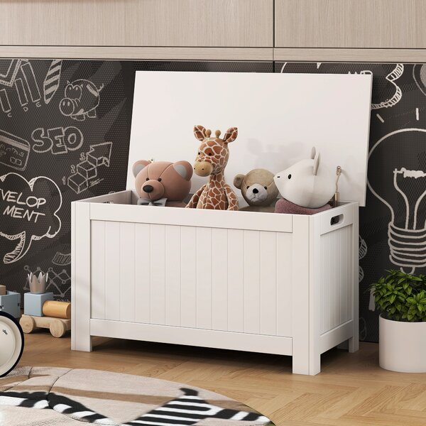 HOMCOM Úložná truhla do ložnice s víkem, víceúčelová truhla s bezpečnostním kloubem pro chodbu či obývací pokoj 81x40x46 cm Bílá | Aosom