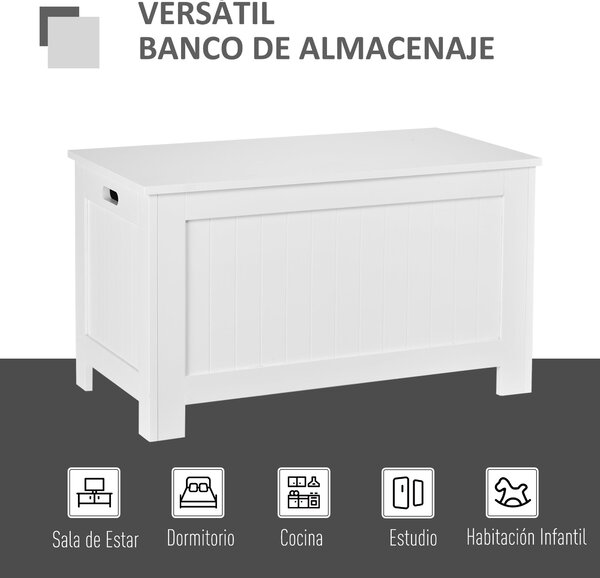 HOMCOM Úložná truhla do ložnice s víkem, víceúčelová truhla s bezpečnostním kloubem pro chodbu či obývací pokoj 81x40x46 cm Bílá | Aosom