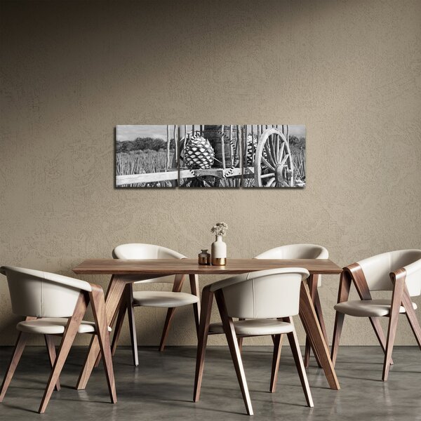 Obraz - Přívěsný vozík, černobílá (s hodinami) (90x30 cm)