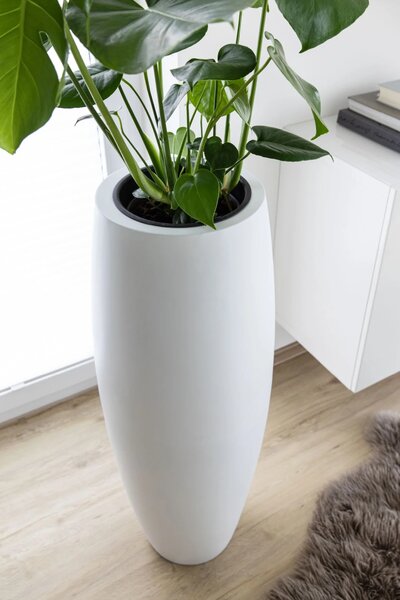 Květináč MAGNUM, sklolaminát, výška 80 cm, bílý mat