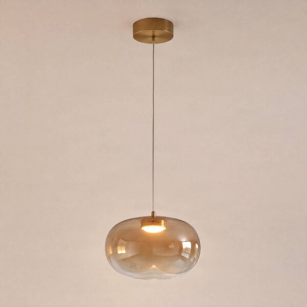 Milagro Lighting Závěsné světlo Vaso, jantarová, Ø 18 cm, sklo, Krémová / jantar, Obývací pokoj / jídelna, Sklo, Moderní