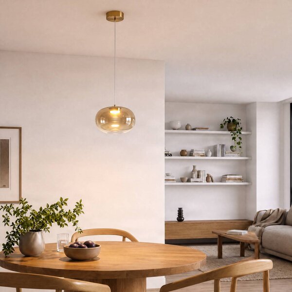 Milagro Lighting Závěsné světlo Vaso, jantarová, Ø 18 cm, sklo, Krémová / jantar, Obývací pokoj / jídelna, Sklo, Moderní