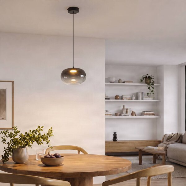 Milagro Lighting LED závěsné světlo Vaso, kouřově šedá, Ø 18 cm, sklo, Hliník / šedá / zinek, Obývací pokoj / jídelna, Sklo, Moderní