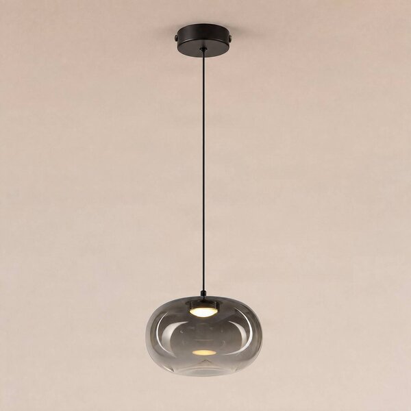 Milagro Lighting LED závěsné světlo Vaso, kouřově šedá, Ø 18 cm, sklo, Hliník / šedá / zinek, Obývací pokoj / jídelna, Sklo, Moderní