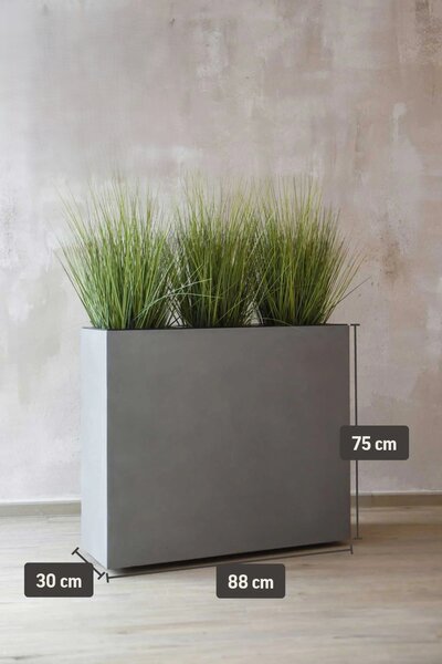 Květináč ELEMENTO na kolečkách, sklolaminát, šířka 88 cm, beton design šedá, outlet