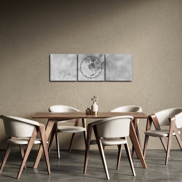 Obraz - Sova, černobílá (s hodinami) (90x30 cm)