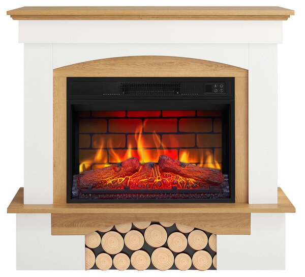 Elektrický krb ArtiFlame Woodley AF23BS bílá / přírodní dub - Elektrický vestavný krb 1800 W, realistický efekt plamene LED, funkce topení, dálkové ovládání