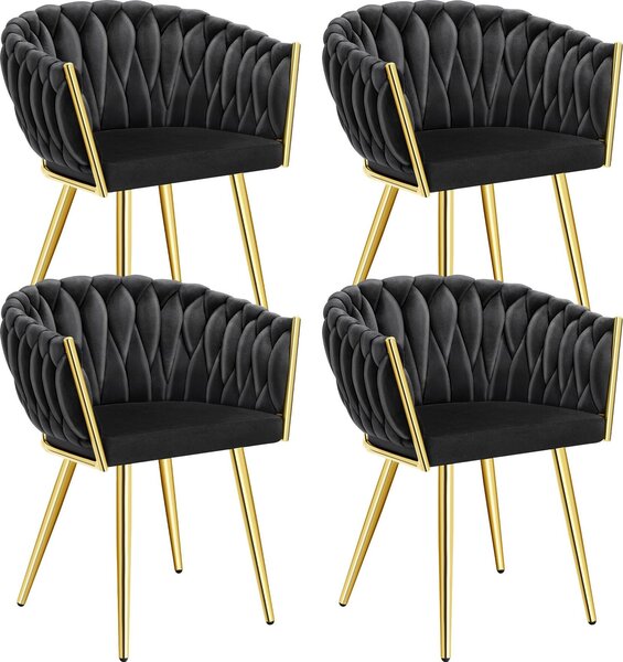 Tectake® Set jídelní židle Astano čalouněná, se sametovým potahem, pletený vzor 60,5 x 55 x 75 cm