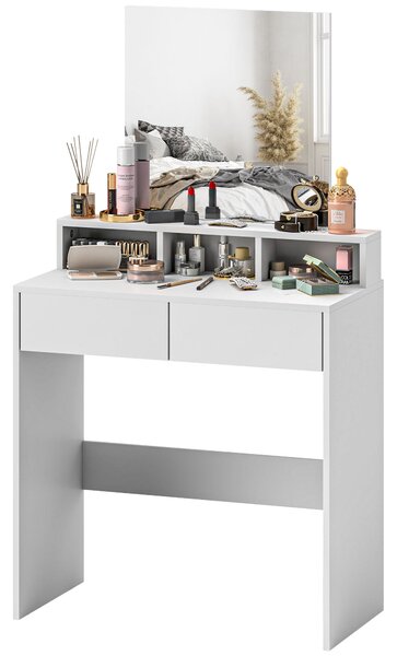 HOMCOM Toaletní stolek s zrcadlem a šuplíky, 2 zásuvky, 3 přihrádky, 75x38x135 cm, bílý | Aosom