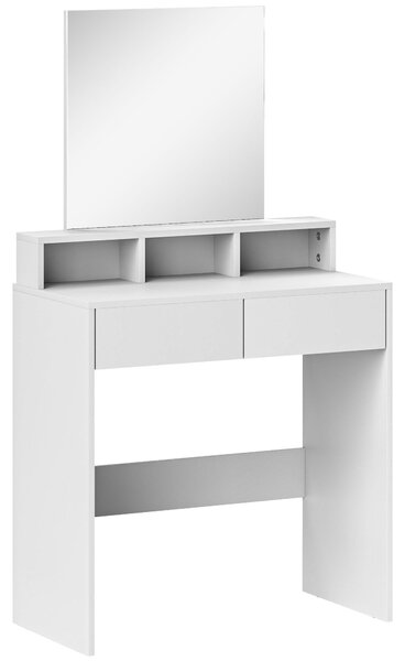 HOMCOM Toaletní stolek s zrcadlem a šuplíky, 2 zásuvky, 3 přihrádky, 75x38x135 cm, bílý | Aosom