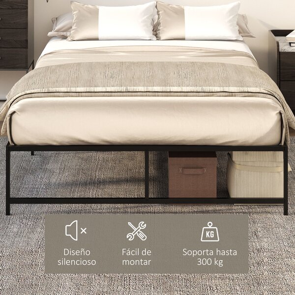 HOMCOM Dvoulůžkový rám postele 135x190 cm s nohami 35 cm – Manželský rám postele s černým úložným prostorem | Aosom