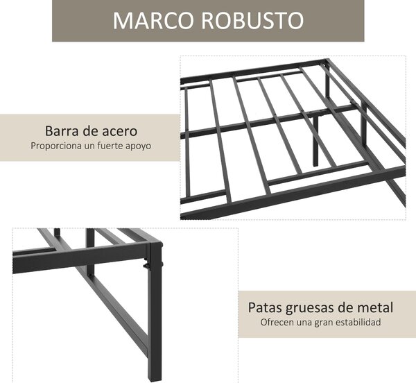 HOMCOM Dvoulůžkový rám postele 135x190 cm s nohami 35 cm – Manželský rám postele s černým úložným prostorem | Aosom