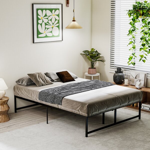 HOMCOM Dvoulůžkový rám postele 135x190 cm s nohami 35 cm – Manželský rám postele s černým úložným prostorem | Aosom
