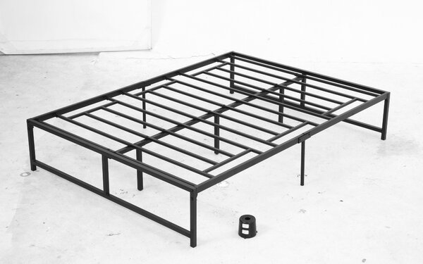 HOMCOM Dvoulůžkový rám postele 135x190 cm s nohami 35 cm – Manželský rám postele s černým úložným prostorem | Aosom